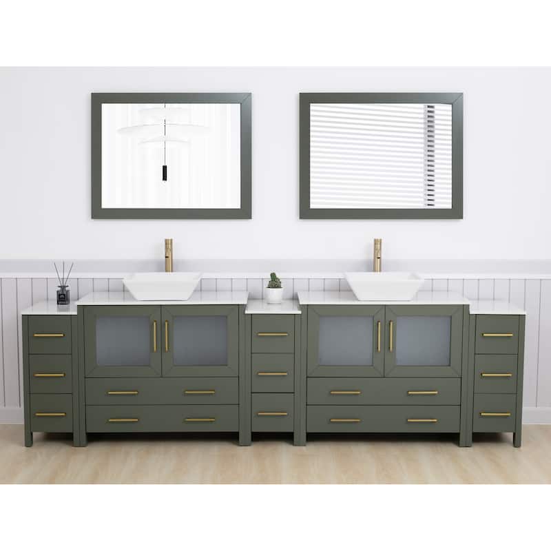 Vanity Art 108" Double Sink Bathroom Vanity Set with Engineered Marble Top and Free Mirrors