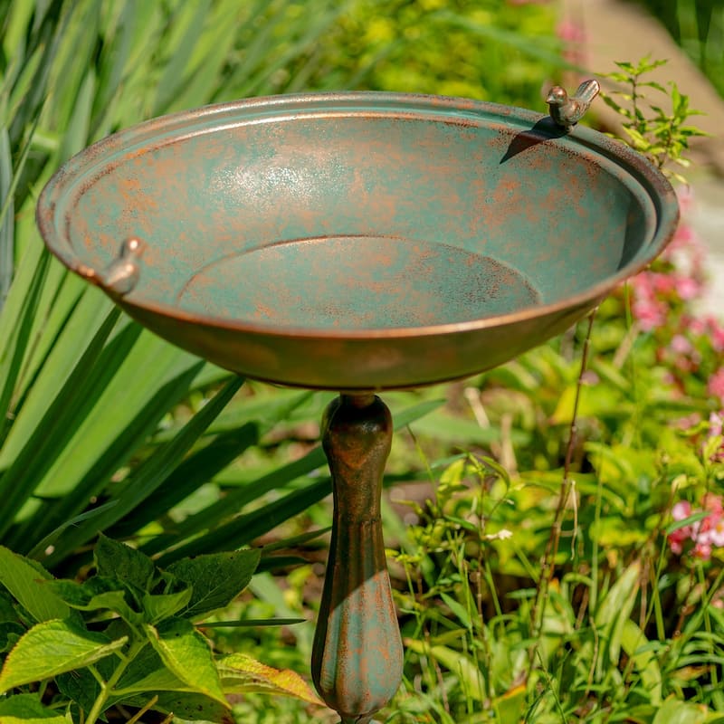 Round Pedestal Birdbath with Bird Details