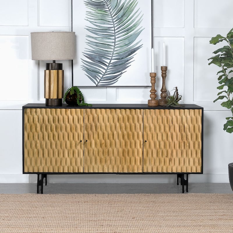 3 Doors Wooden Accent Cabinet in Natural and Black