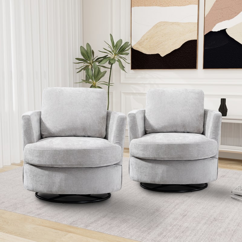 Modern Upholstered Swivel Barrel Chair(Set Of 2)