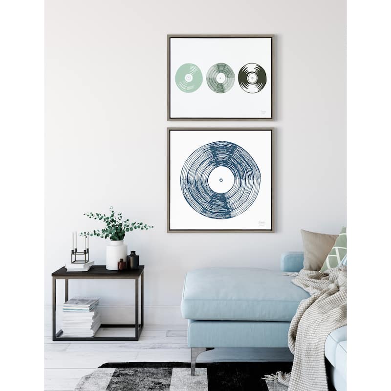 Kate and Laurel Sylvie Record Blue Framed Canvas by Statement Goods