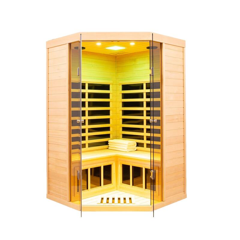 2-Person Corner Sauna with LCD Display, Touch Control, APP Control, Bluetooth and LED reading lights - 47" x 26" x 76" - 47" x 26" x 76"