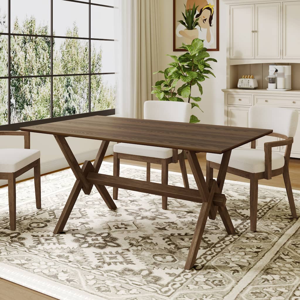 Christopher Knight Home - Vail Farmhouse Rubberwood + MDF Double V Dining Table - 63" Rectangular 6-Seater