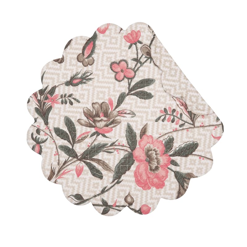 Blair Garden Cotton Quilted Oblong Placemat Set of 6 - Floral - Handmade - Round