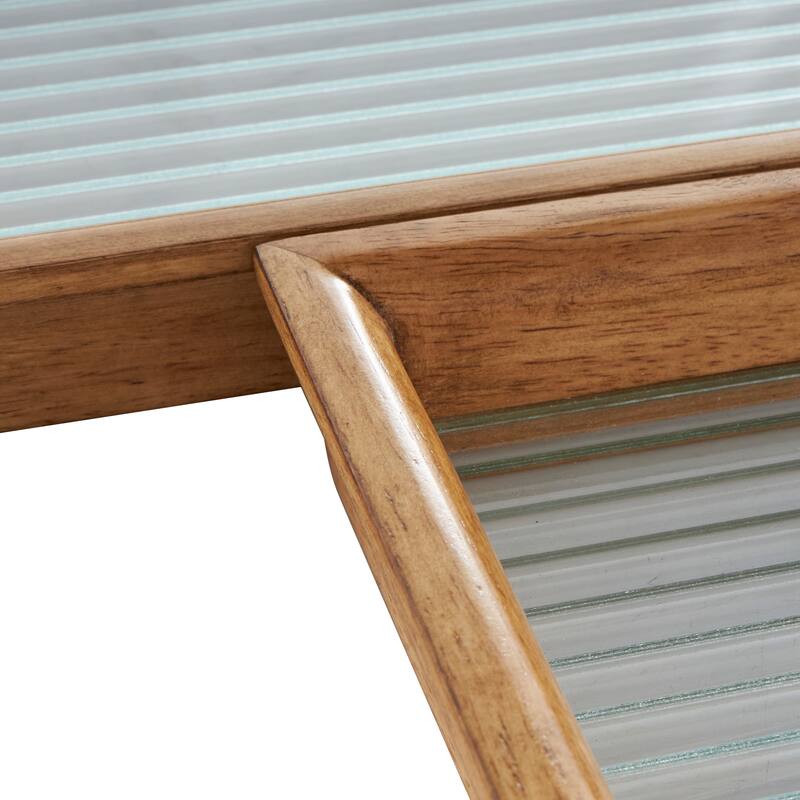 Brown Wood Nesting Living Room Decor Tray with Fluted Glass Bases (Set of 2)
