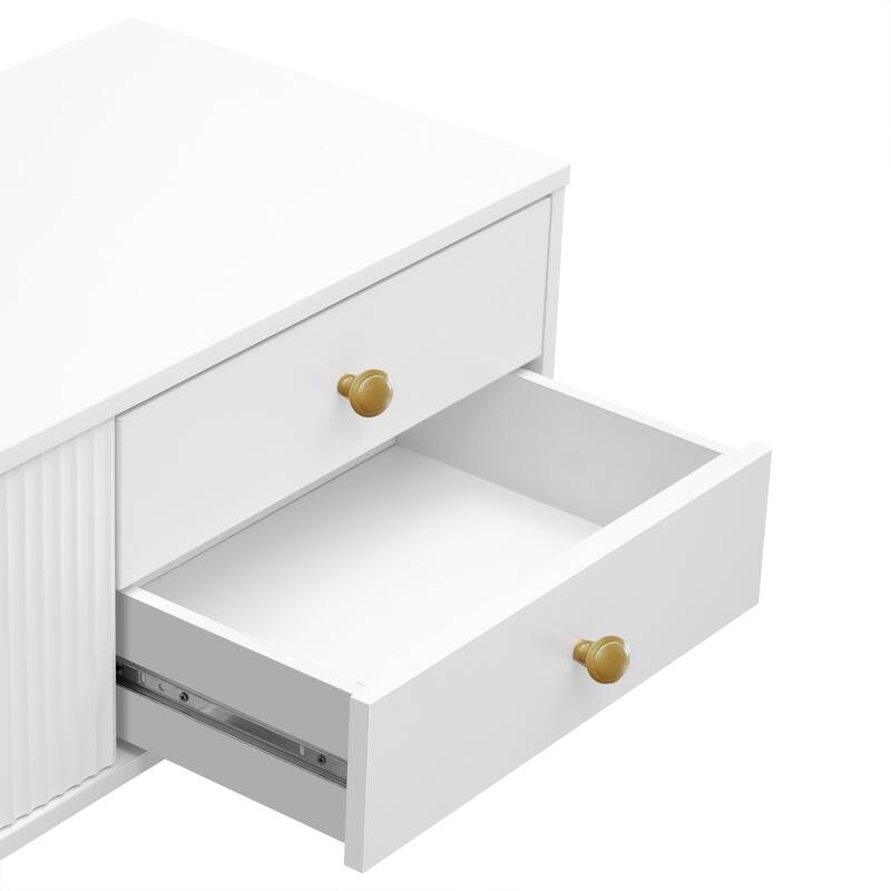TV Stand for 65+ Inch TV, Entertainment Center TV Media Console Table, Modern T Metal Frame TV Cabinet w/ 4 Drawers & 1 Cabinet