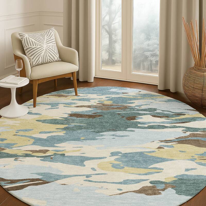 Machine Washable Indoor/ Outdoor Abstract Mexi Chantille Rug