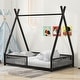 preview thumbnail 1 of 11, Black Twin Size Metal House Platform Bed with Triangle Structure and Guardrail for Kids, Boys and Girls Twin - Black