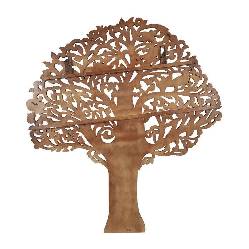 Mango Wood Tree Large Carved Home Wall Decor with Scrollwork - White or Brown - Roche River Decor