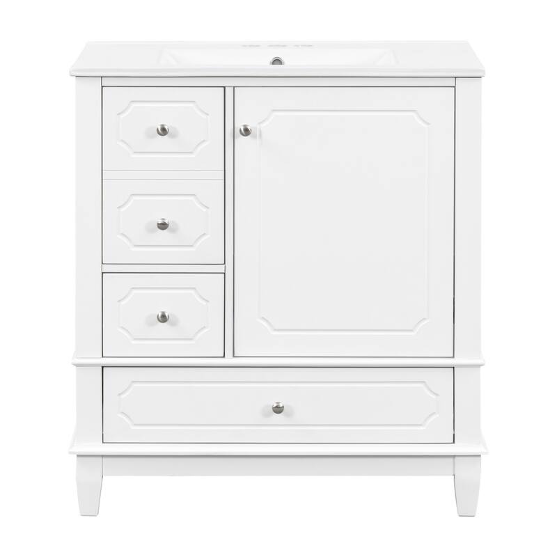 30 " Bathroom Vanity with Sink, Drawers, and Storage Shelves