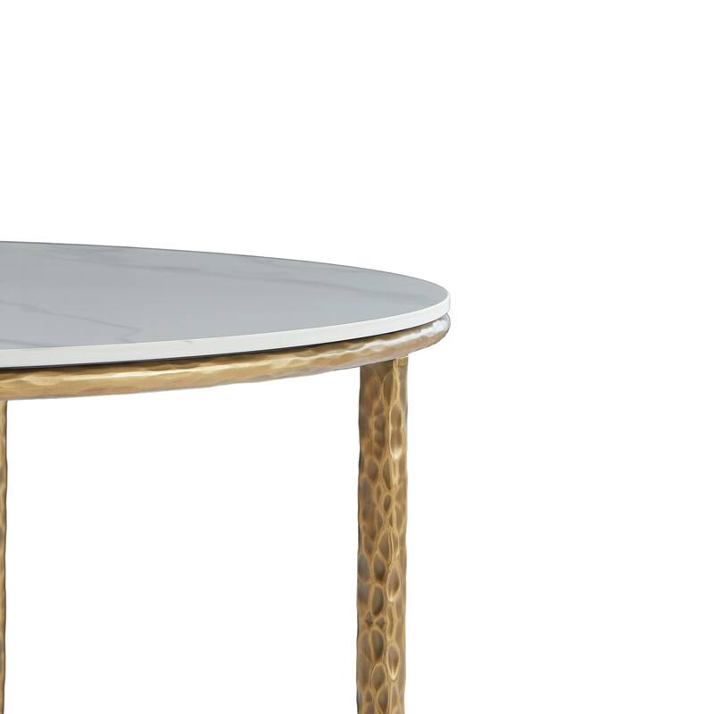 Christopher Knight Home - Modern Sintered Stone Round Dining Table with Forged Brass Metal Legs