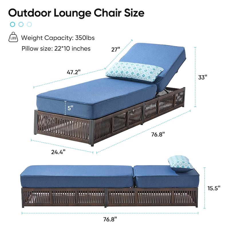 Pocassy Outdoor Lounge Chairs, Pool Lounge Chairs with 5 Adjustable Backrest