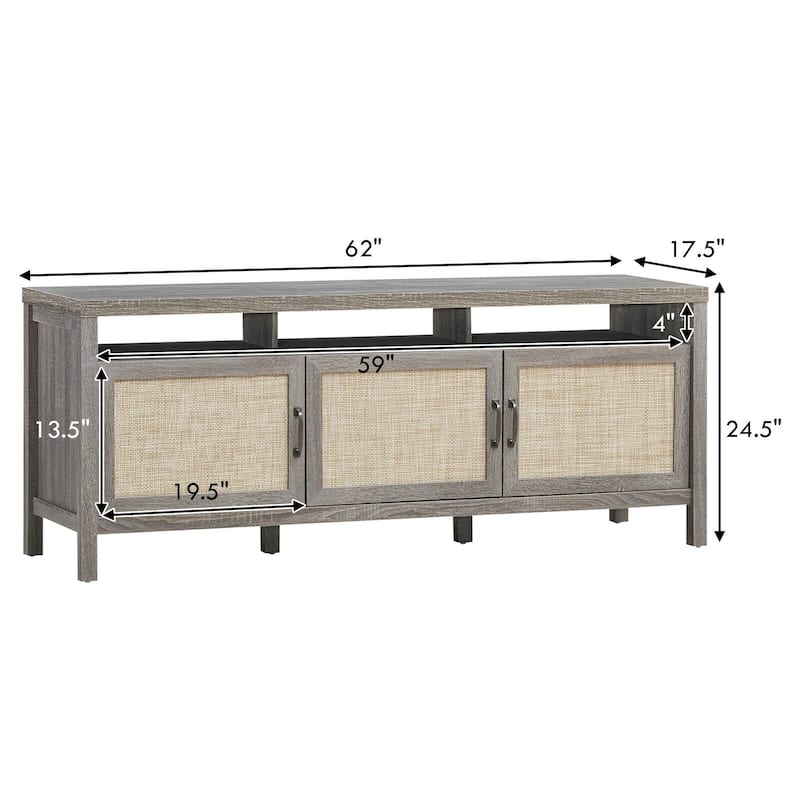 TV Entertainment Center for 65-Inch TVs with Solid Wood Legs and Shelves - 62" x 17.5" x 24.5"