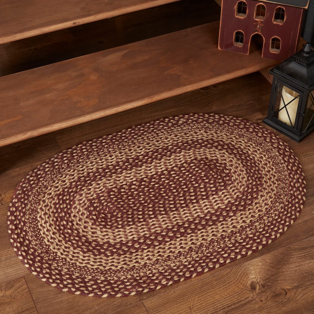 Burgundy Tan Jute Rug Oval w/ Pad 24x36 - 2' x 3' Oval