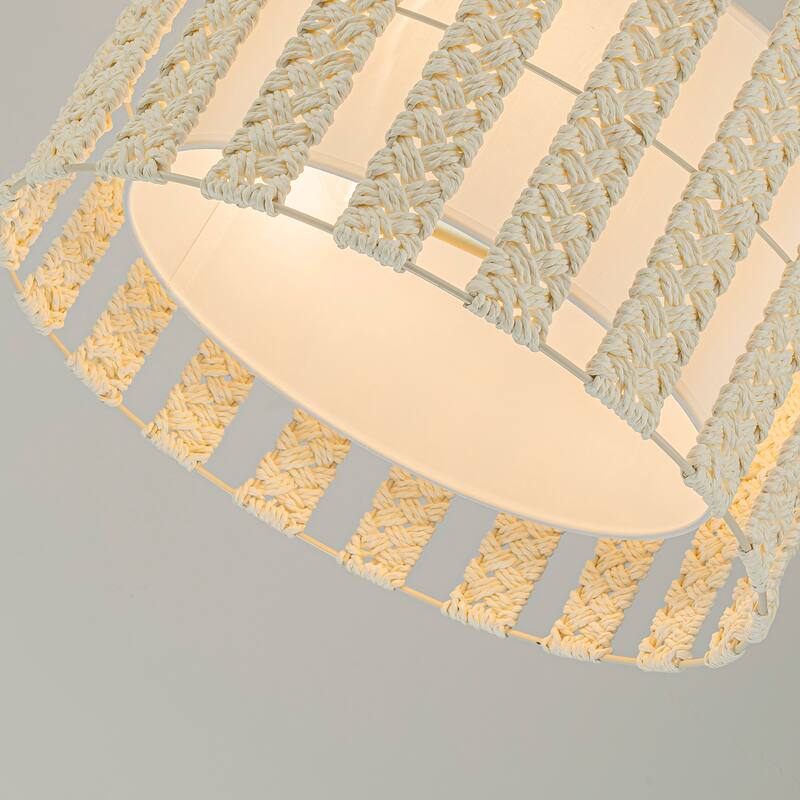 Roka 3-Light Rattan Rope Drum Pendant, Coastal Boho - Handwoven - 18" Wide