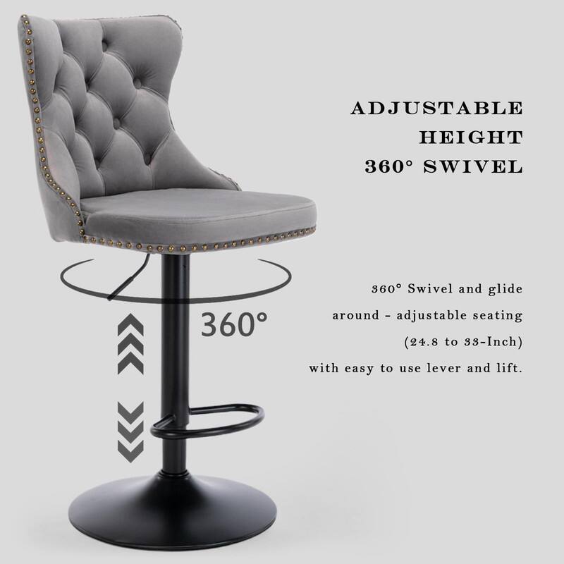 Velvet Upholstered Nailheads Tufted Swivel Bar Stools (Set of 6)