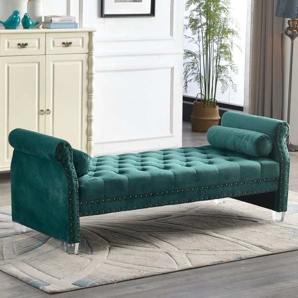 Stefania 72 Inch Flared Arm Velvet Tufted Upholstered Bench Overstock 32573613
