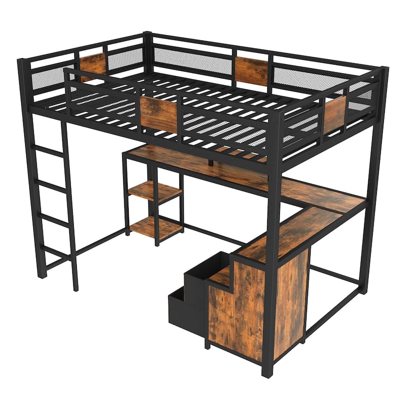 Full Loft Bed with Desk Storage and Metal Frame No Box Spring Needed