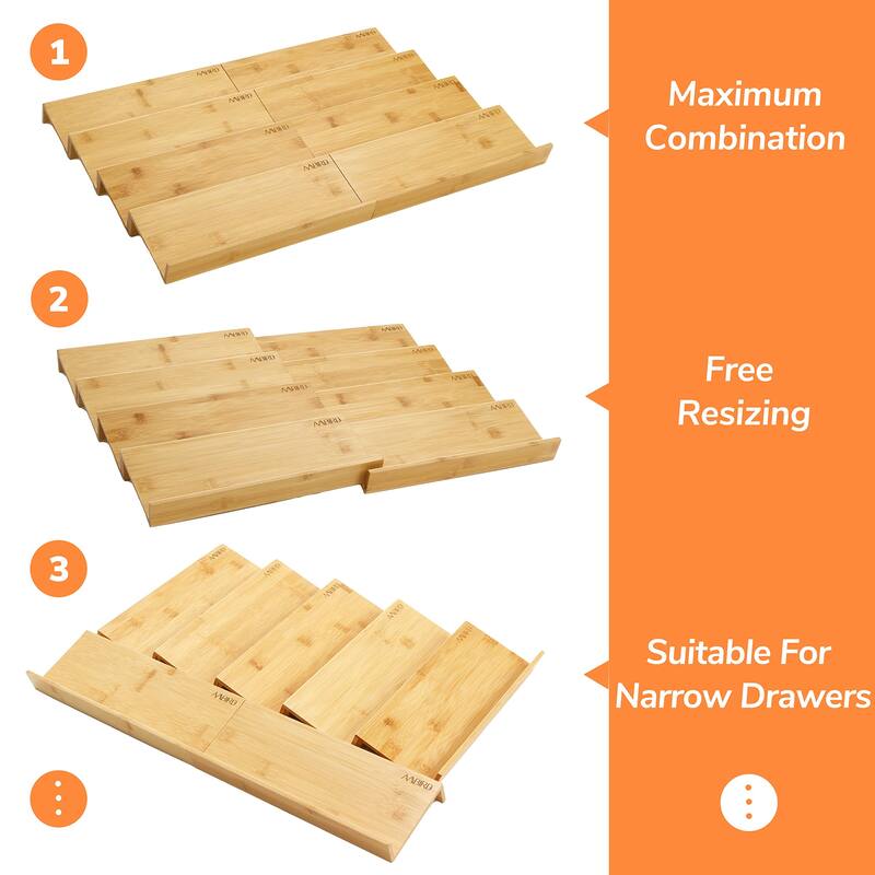 Bamboo Spice Drawer Organizer with Non-slip Mat,4 Tier 2 Set Jar Spice Rack Tray From 12"to24",Hold up 48 Jars Seasoning
