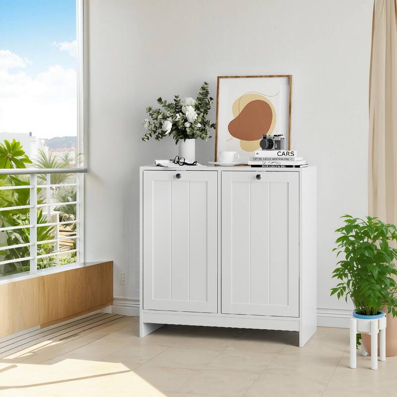 Anmytek Tilt-Out Laundry Hamper Cabinet, White, Freestanding Storage