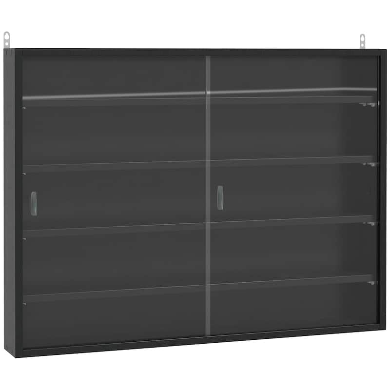 5-Tier Wall-Mounted Glass Display Case with Adjustable Shelves