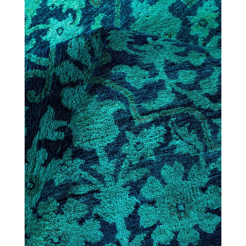 Overton Handknotted Wool Vintage Inspired Contemporary Overdyed Blue Area Rug - 18' 7" x 12' 1"