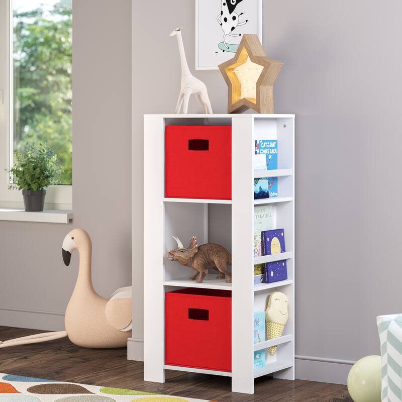 RiverRidge Kids Bookshelf and Toy Organizer Tower with 3 Cubbies and 6 Bookracks for Playroom, Nursery, and Reading Nook