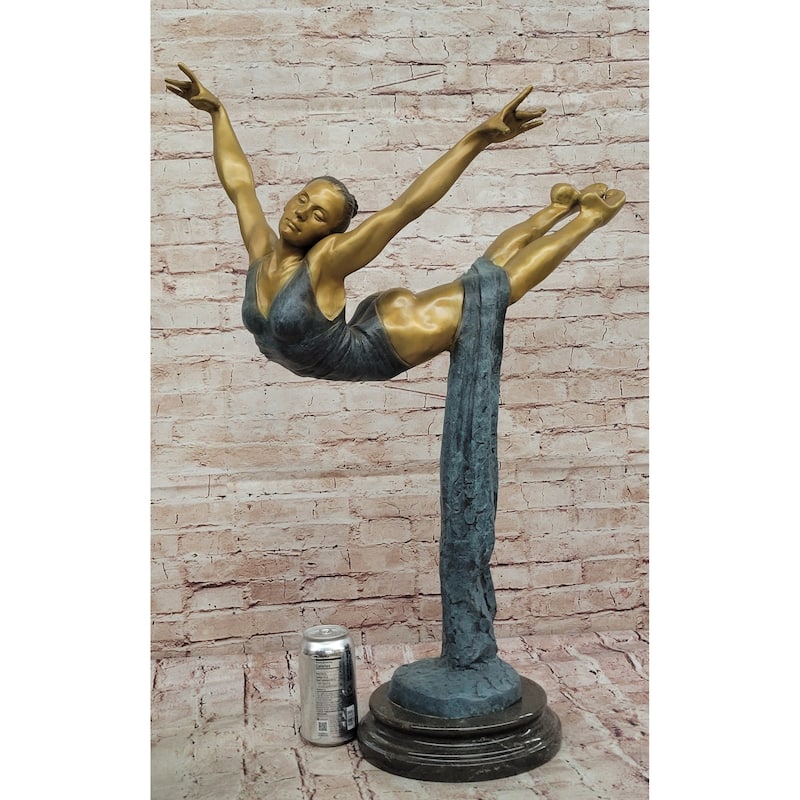 Bronze Ballerina Sculpture – Modern Gold And Blue Patina Ballet Dancer Statue