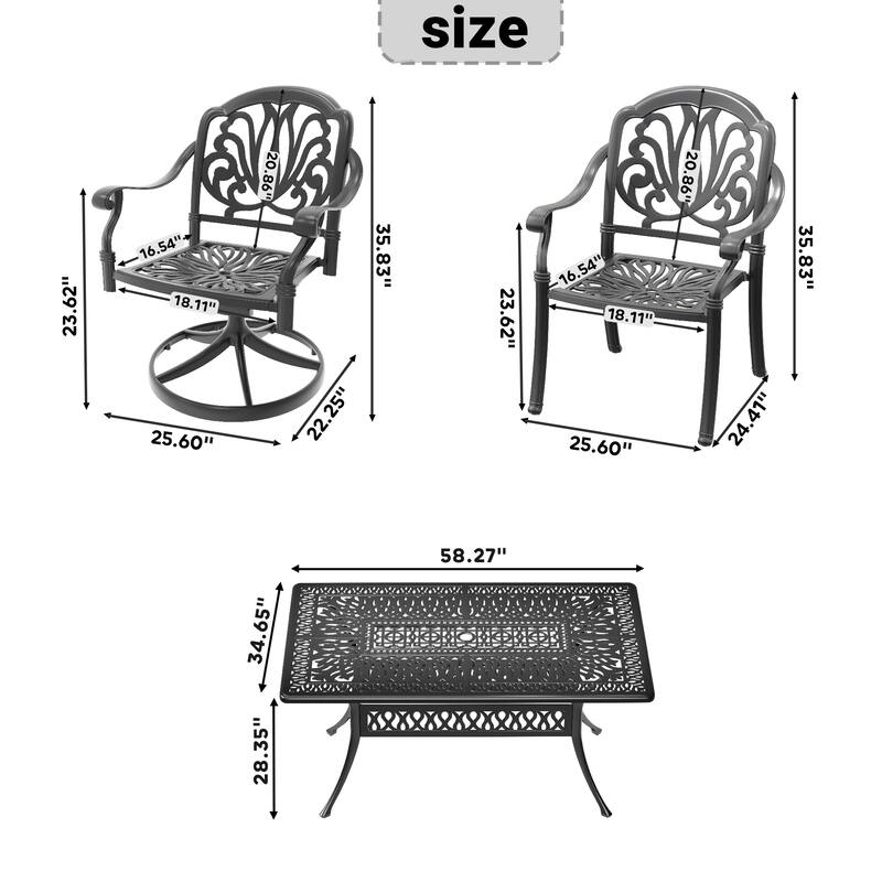 7 Pieces Outdoor Dining Set with 2 Swivel Chairs,4 Dining Chairs and Rectangular Table, All-Weather Patio Furniture Set