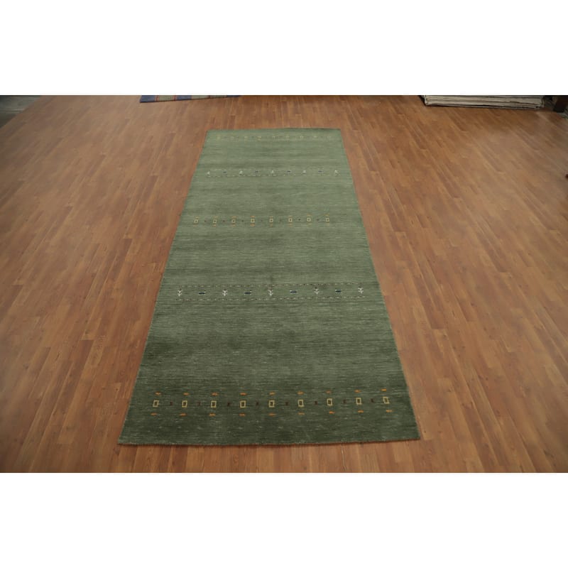 Hand Knotted Oriental 100% Wool Carpet Tribal Animal Pictorial Green Gabbeh Area Rug - 12' 1'' X 5' 0''