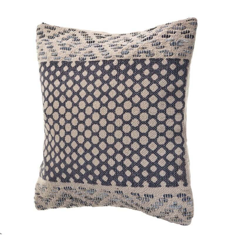 20" Denim Blue and Ivory Detailed Geometric Square Throw Pillow