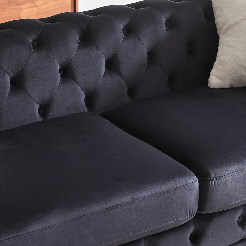 Velvet Chesterfield Sofa Set w/ Deep Seat & Tufted Design, 3+3 Seater