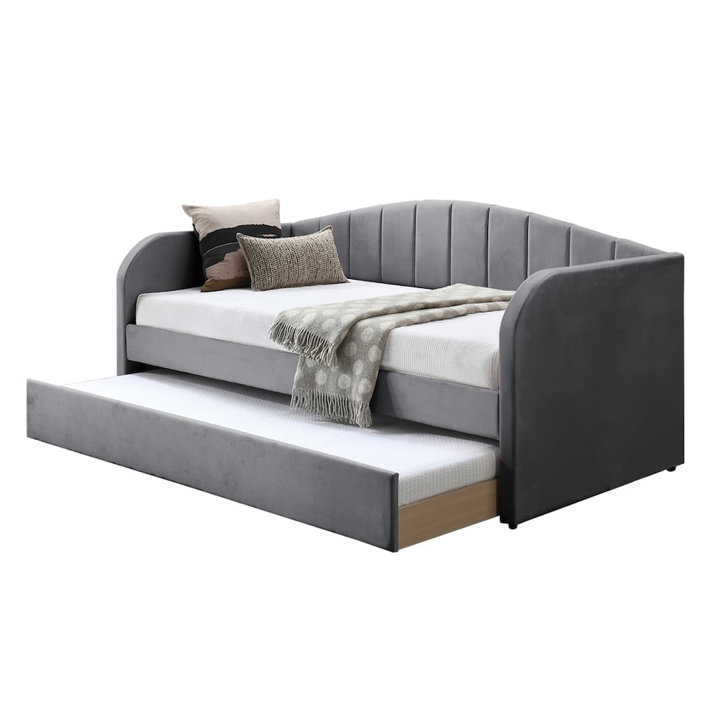 Velvet Upholstered Twin Size Daybed with Trundle