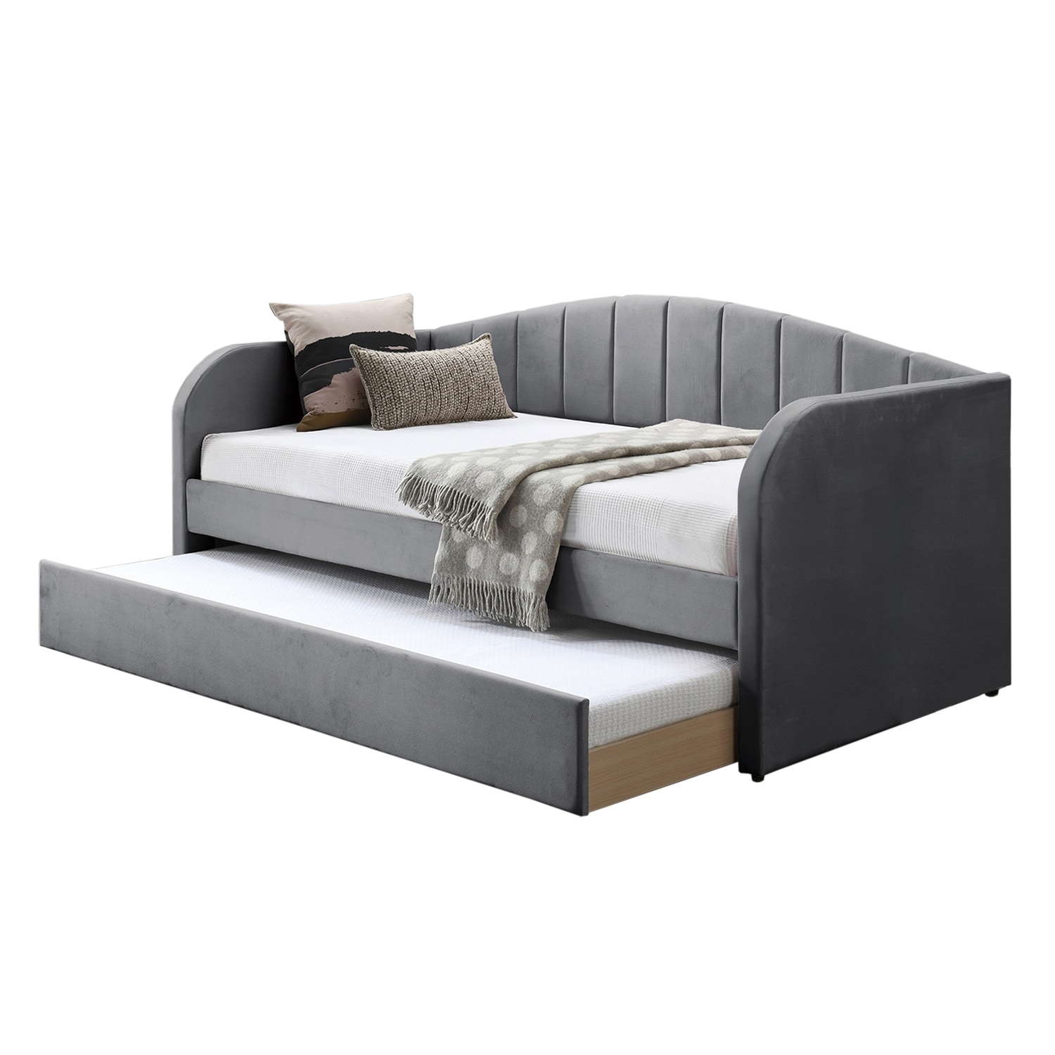 Velvet Upholstered Twin Size Daybed with Trundle