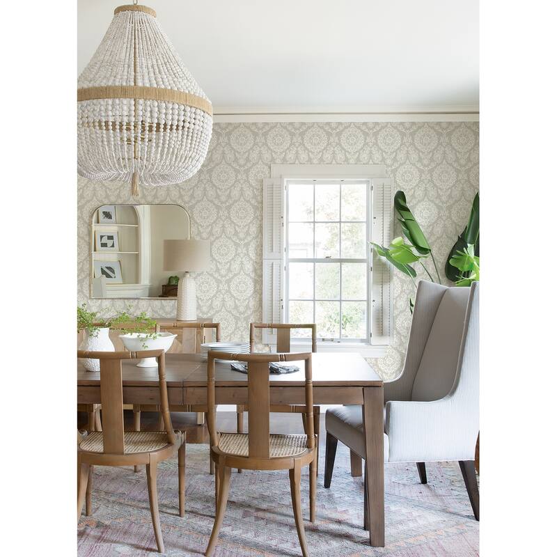 Chesapeake Helm Damask Taupe Floral Medallion Wallpaper
