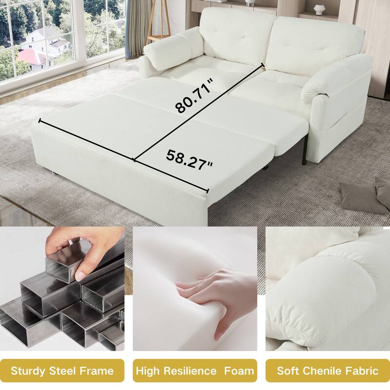 71.65" Chenille 3-in-1 Convertible Sleeper Sofa Bed with Storage Pocket
