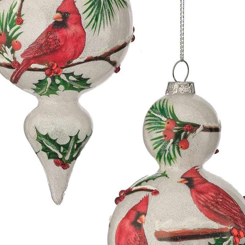 6.5" Frost Glass Cardinal Finial Ornament