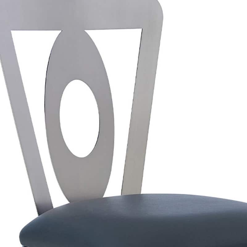 Grey Faux Leather Swivel Bar Stool with Full Back and Iron Frame - 18” x 21” x 46” (D x W x H)