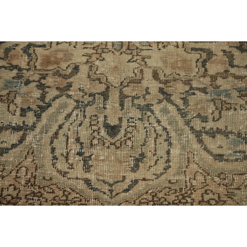 Hand Knotted Oriental 100% Wool Carpet Traditional Floral Beige & Ivories Heriz Area Rug - 11' 2'' X 7' 8''