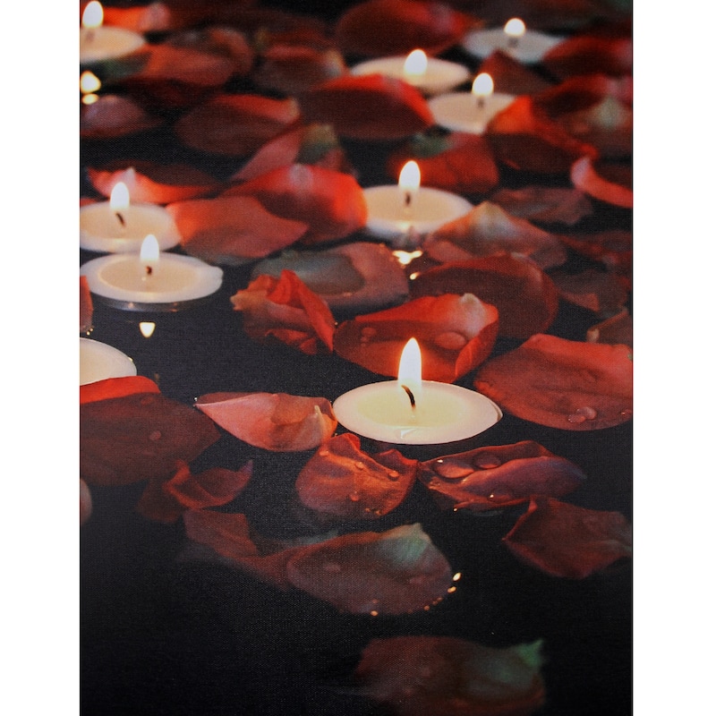 White and Red Rose Petal LED Flickering Canvas Wall Art 15.75"x 1.75"