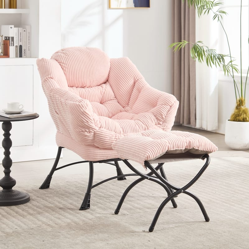 Modern Lounge Accent Chair with Armrests and a Side Pocket, Leisure Upholstered Sofa Chair Reading Chair with Footrest