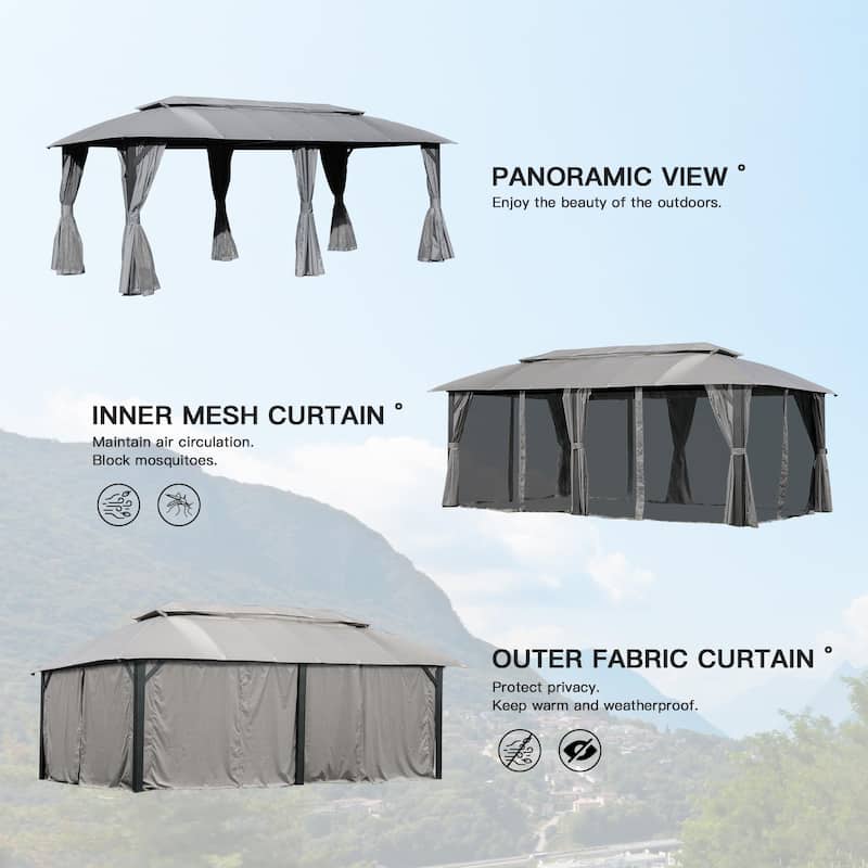 10x20FT, Outdoor Gazebo with Double Roofs