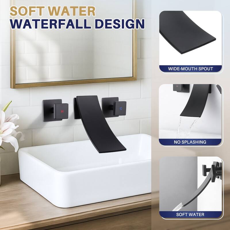 WOWOW Double Handle Wall Mounted WaterFall Bathroom Faucet