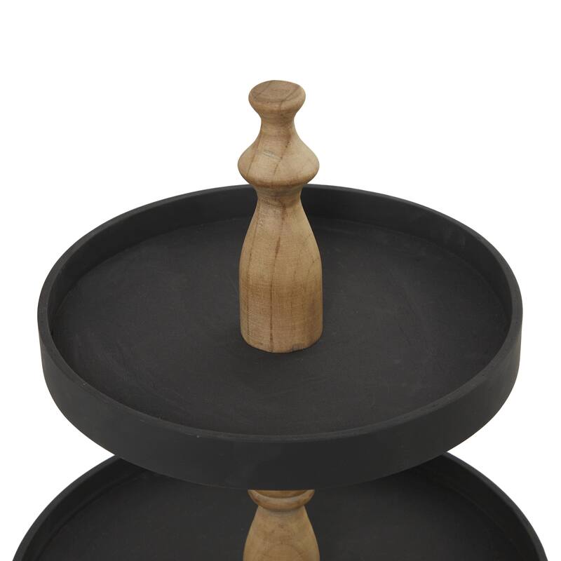 Wood 3 Level Tiered Server with Wood Post - Black or White - Roche River Decor