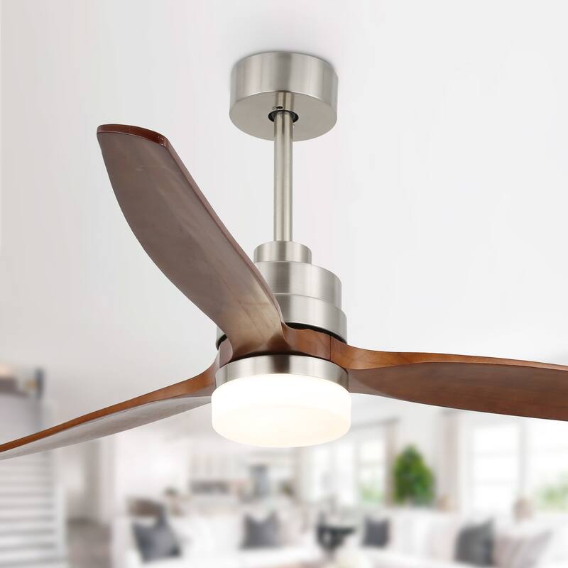 Oaks Aura 52 in. LED Indoor Solid Wool Walnut Scandi-Japanese Zen Ceiling Fan With Latest DC Motor Technology - Walnut