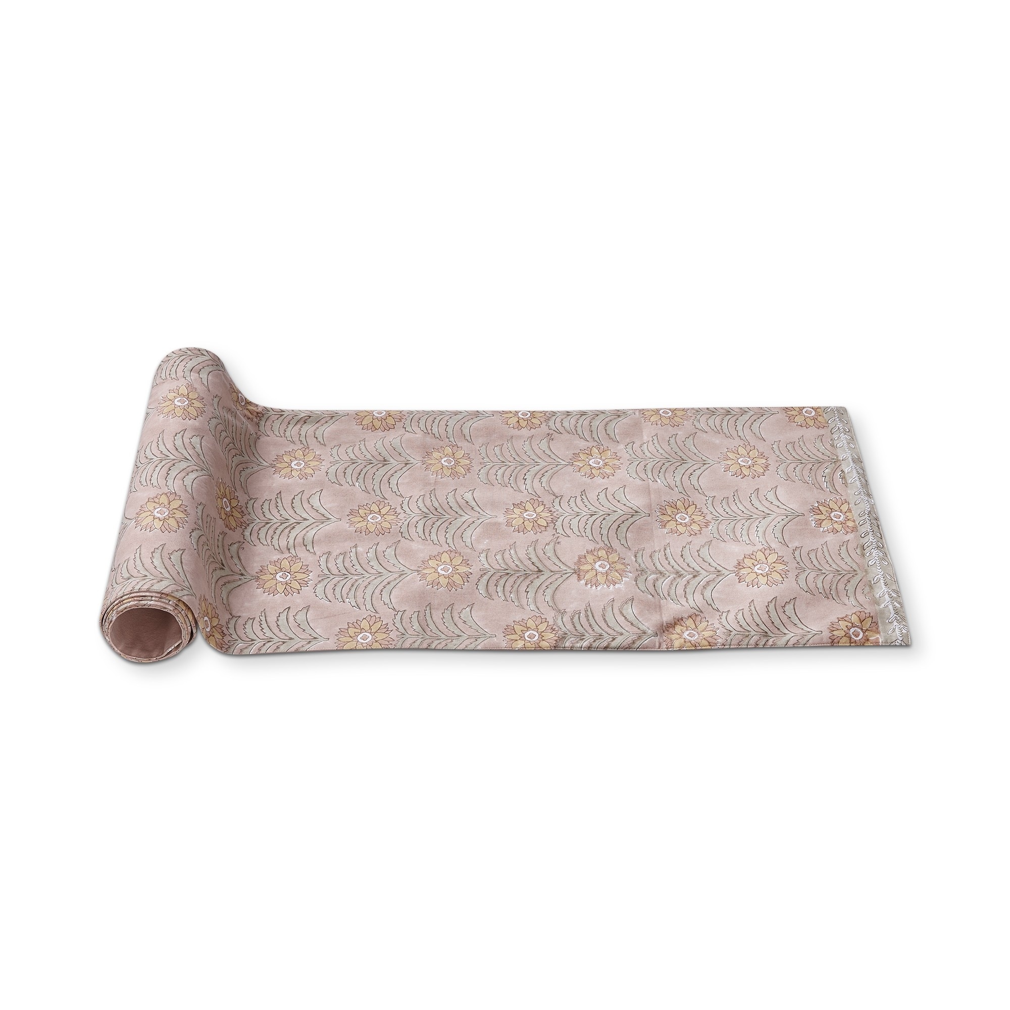 Sunflower Block Print Abstract Print on Brown Background Cotton Machine Washable Table Runner Décor Decoration, 72" x 14.5"-in.