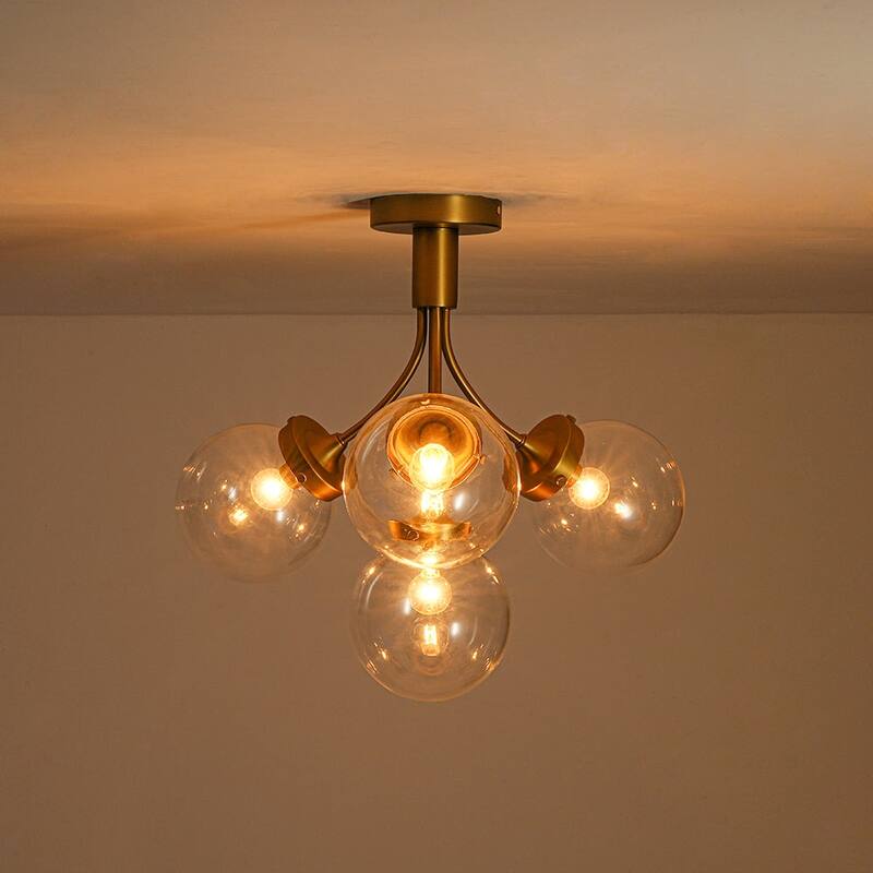 Modern 4-Light Glass Bubble Sputnik Semi Flush Ceiling Light