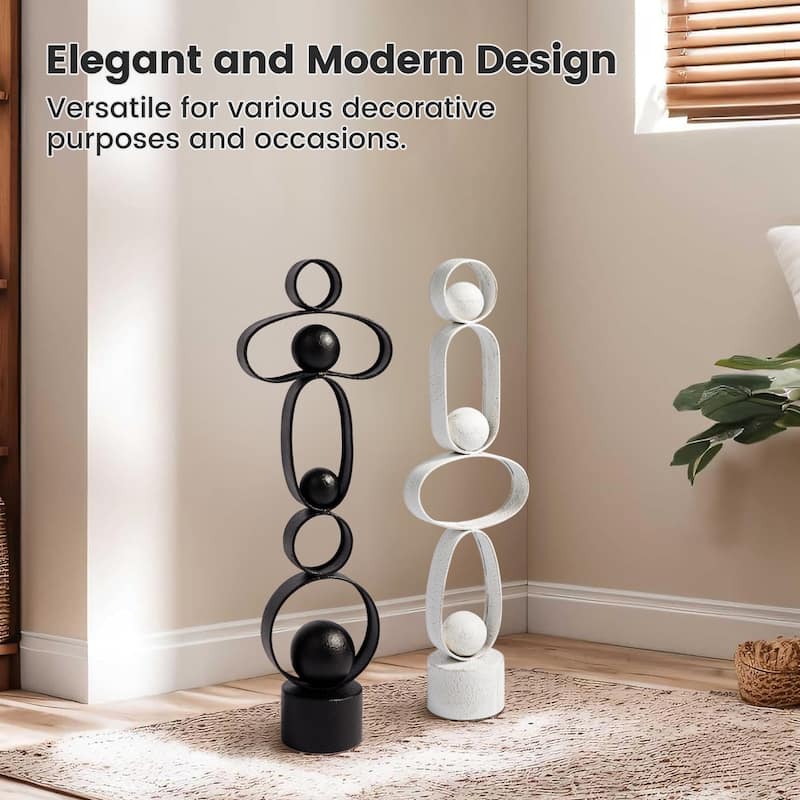 Glitzhome 25.50"H Modern Abstract Black White Metal Sculpture Table Decor