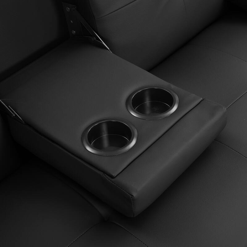 Sofa Bed with Armrests and Cup Holders, Leather Upholstery, Wood Frame & Stainless Steel Legs, Futon Design