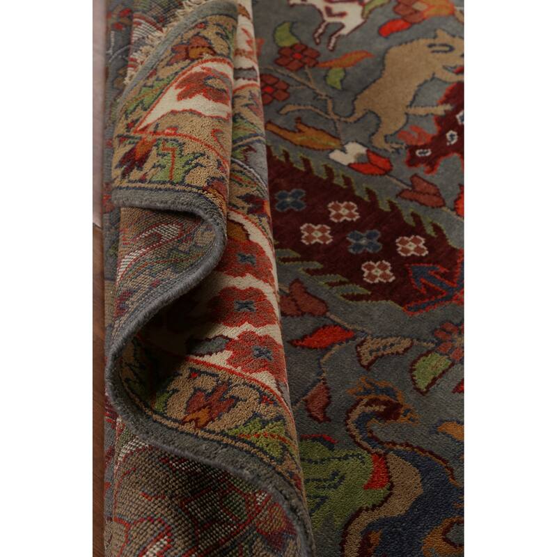 Hunting Animals Design Ziegler Indian Rug Handmade Gray Wool Carpet - 8'11"x 11'8"